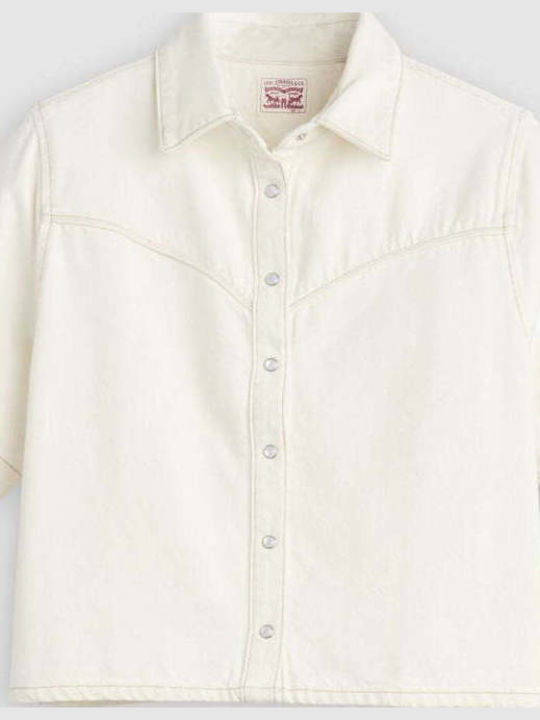 Short Sleeve Women's Denim Shirt Blue