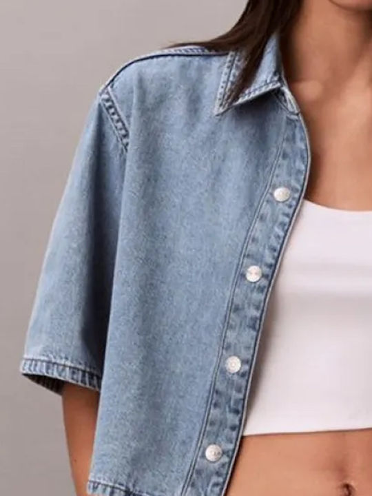 Short Sleeve Women's Denim Shirt Vintage Moss