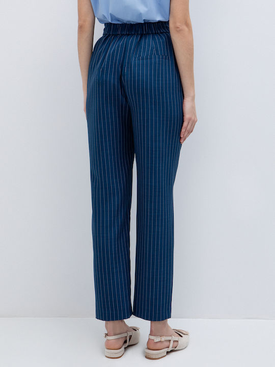 Damen Stoffhose in Gerade Bein Stil Gestreift Blau