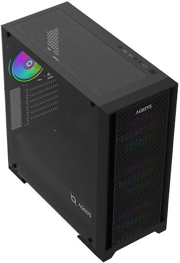 Aqirys Avior Gaming Midi Tower Κουτί Υπολογιστή με Πλαϊνό Παράθυρο και ARGB Φωτισμό Μαύρο