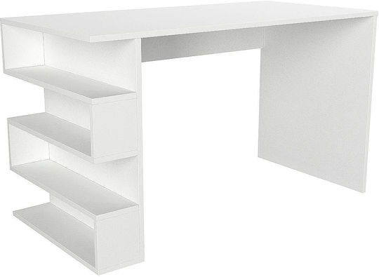 Γραφείο Υπολογιστή Cleora με Βιβλιοθήκη 120x60x74εκ. Λευκό