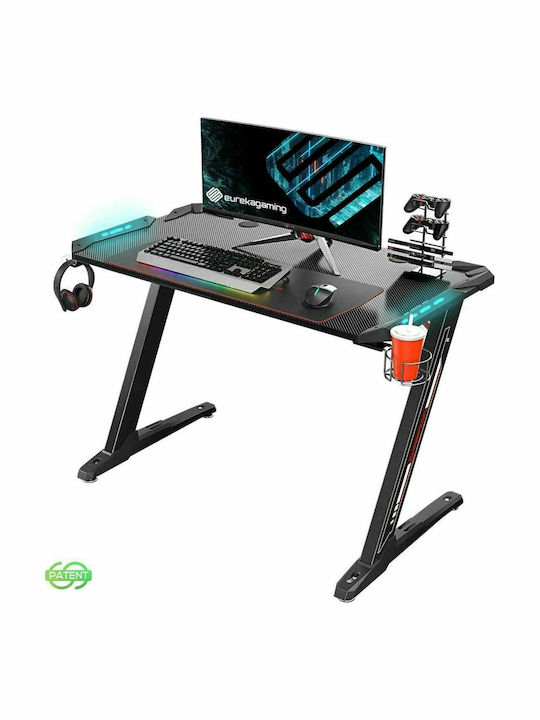 Gaming Office Z1-S Wooden Black with Metal Legs & LED 113x61.5x77.5cm