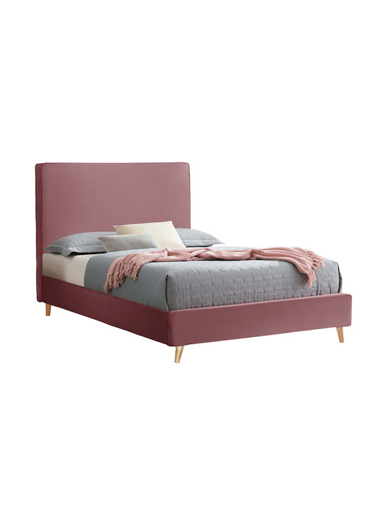 Maylin Bett Halb-Doppelbett Mit Stoff bezogen Rosa mit Latten für Matratze 120x200cm