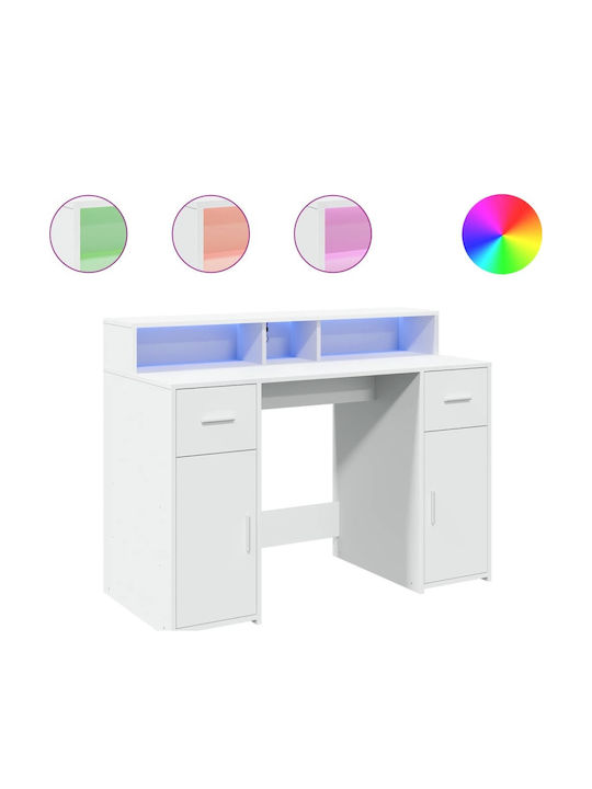Γραφείο Ξύλινο Λευκό με LED & USB θύρες 120x55x91εκ.