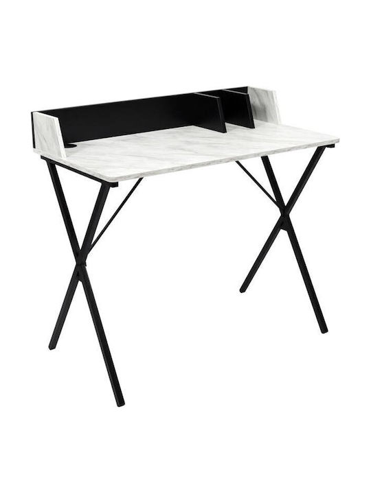 Desk Wooden Marble Effect with Metal Legs 90x50x84cm