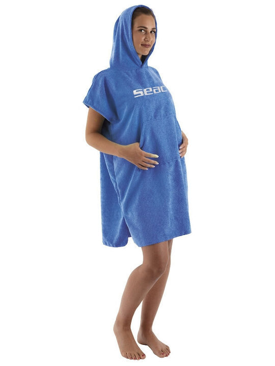 Microfiber Adult Swimming Bathrobe Poncho 152-106b Blue Seac