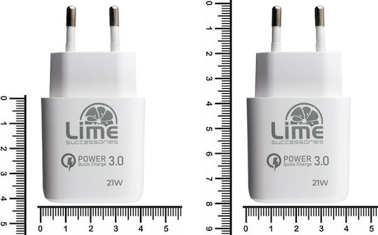Lime Φορτιστής Χωρίς Καλώδιο GaN με Θύρα USB-A 21W Power Delivery / Quick Charge 2.0 / Quick Charge 3.0 / SuperCharge Λευκός (LTU22)
