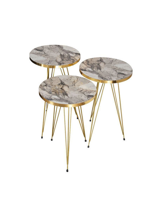 Round Side Table Wakmi Wooden Gray Beige 3 Pieces L33xW33xH55cm