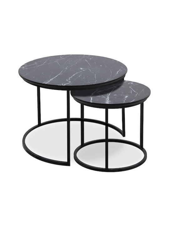 Round Zigon Set Gary Wooden Black 2 Pieces W65xL65xH44cm