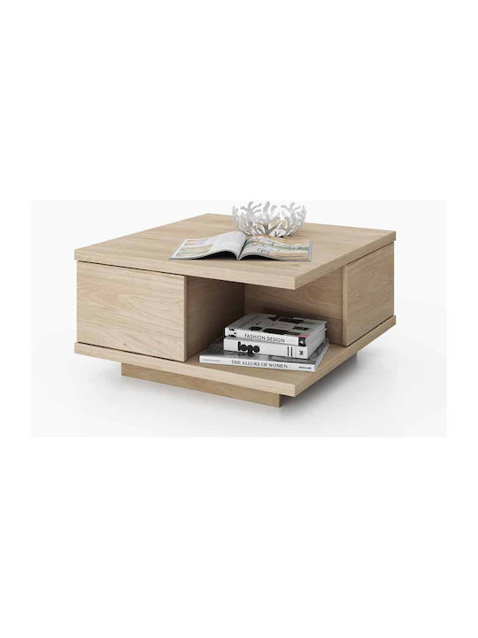 Square Central Wooden Coffee Table with Beige Drawers W75xL75xH39.4cm