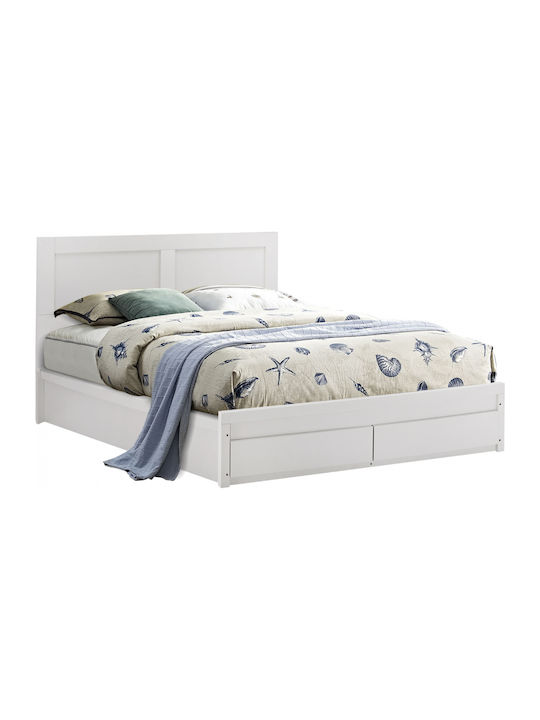 Double Wooden Bed White with Storage Space Suitable for Mattress 150x200cm