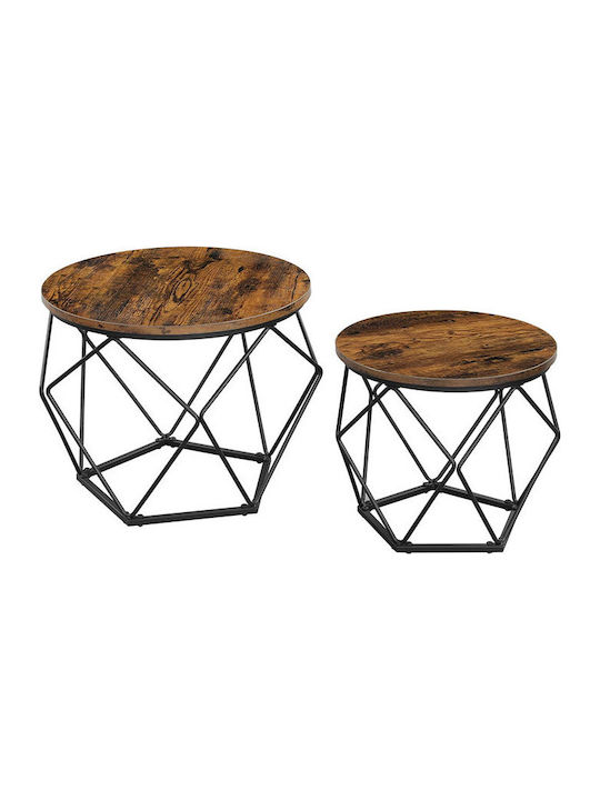 Round Side Metal Coffee Table Brown 2 Pieces W50xL50xH40cm