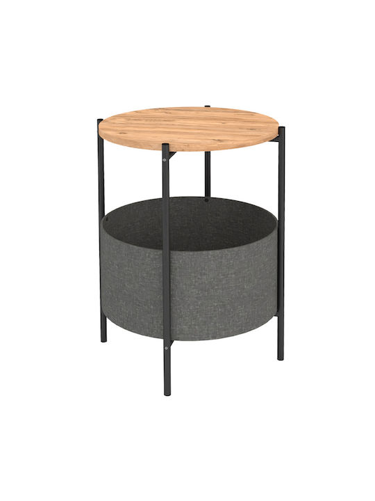 Round Side Coffee Table Kalid Wooden Pine Oak / Grey W43xL43xH60cm