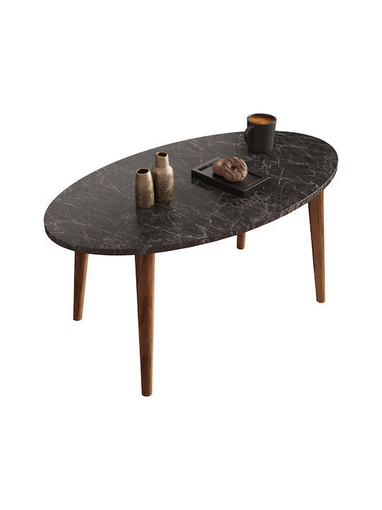 Oval Central Coffee Table Vital Wooden Black Marble-Walnut W90xD50xH42cm