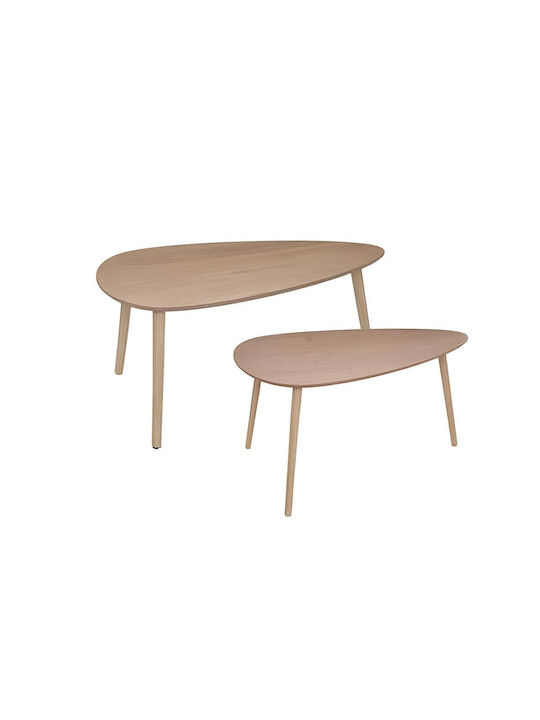 Oval Central Coffee Table Made of Solid Wood Beige 2 Pieces W98xL60xH51.5cm