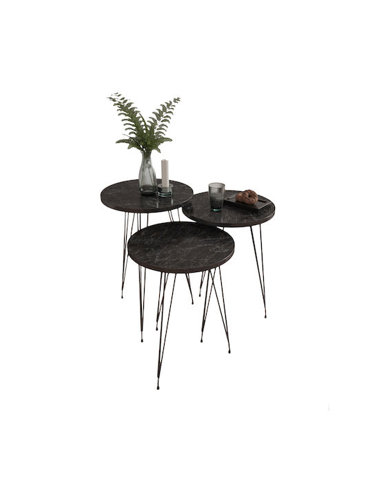 Round Side Table Nissa Wooden Black Marble-black L33xW33xH56cm.