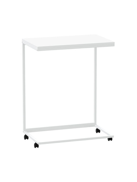 Rectangular Side Table Wooden with Wheels White M55xL35xH70cm