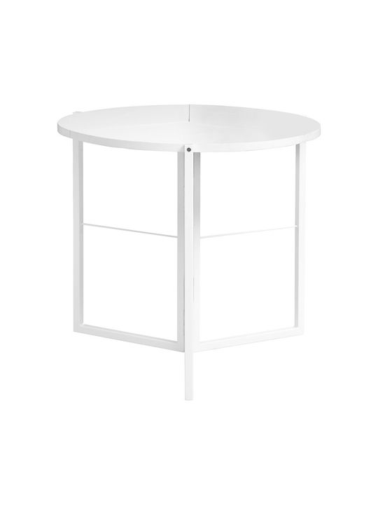Masă Laterală Rotundă Talen din Lemn Masiv Pliabilă Albă L80xL80xÎ74cm