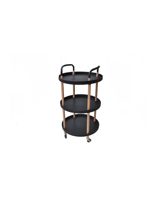 Round Side Bar Coffee Table Metal with Wheels Black / Natural W48xL48xH81.5cm E-3922