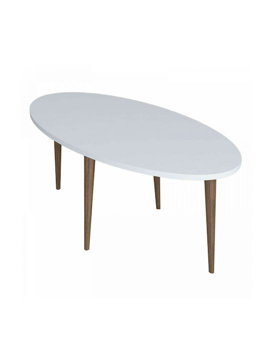 Oval Central Coffee Table Barton Wooden White - Brown W91xL45xH40cm