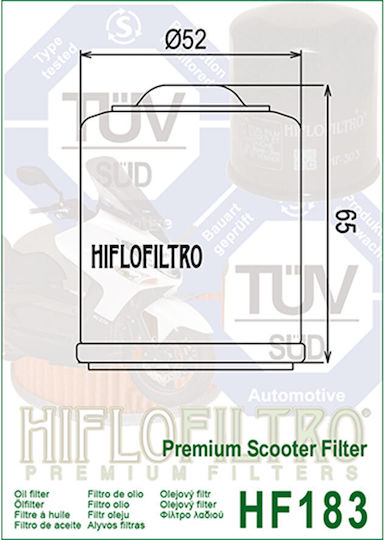 Hiflofiltro Filtru de ulei pentru motocicletă pentru Piaggio Beverly 125 '01-'1/Beverly 250 '06-'09/Beverly 300 '09-'14 pentru Aprilia Sportcity 125