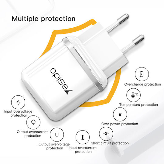 Yesido Charger with 2 USB-A Ports and Cable micro USB Whites (YC26)