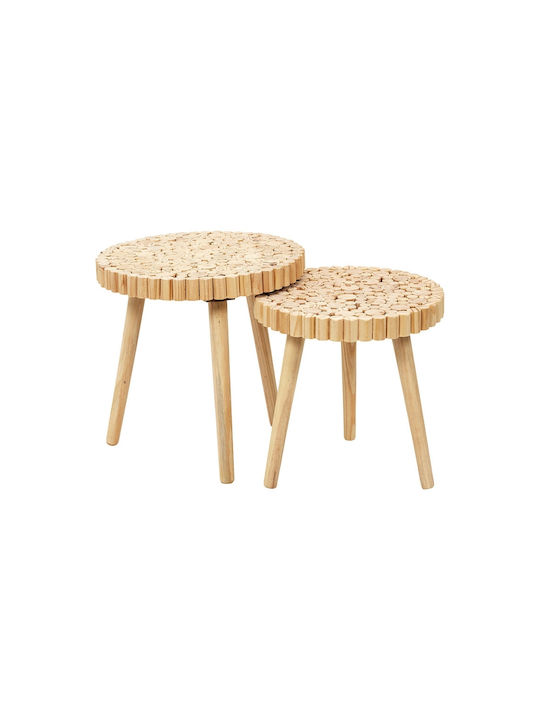 Round Side Table Made of Solid Wood Brown 2 Pieces M40xD40cm