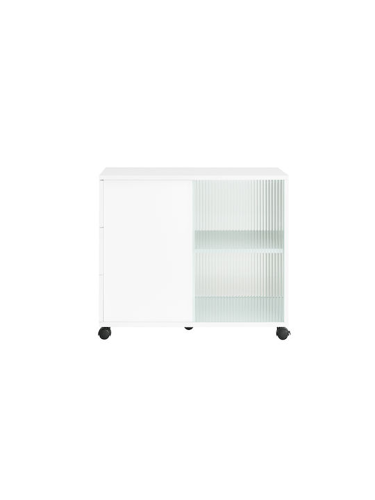 Rechteckig Beistelltisch Glas mit Rollen White B75xT35xH61cm