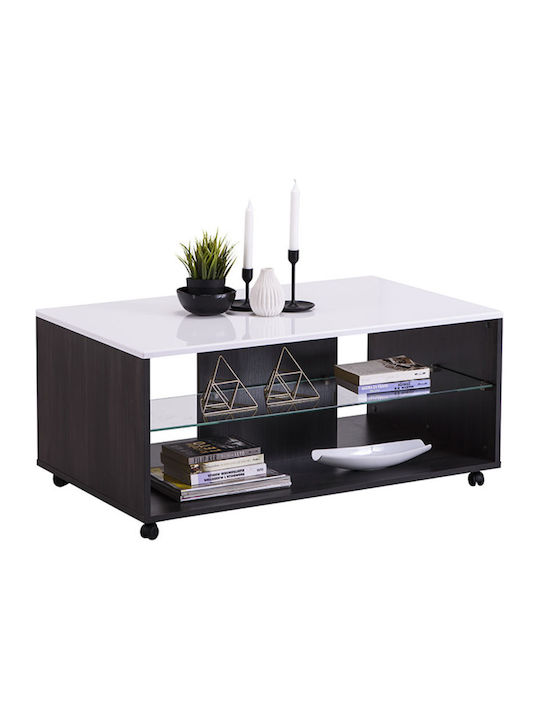 Rectangular Coffee Table Bert Wooden with Wheels White L101xW60xH45cm.