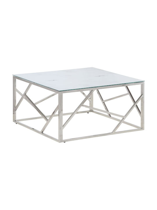 Square Central Glass Coffee Table Silver 80xWidth 80xHeight 40 cm