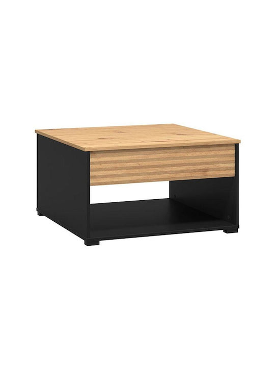 Square Central Coffee Table Taranto Wooden with Lifting Mechanism Black M80xW80xH45cm