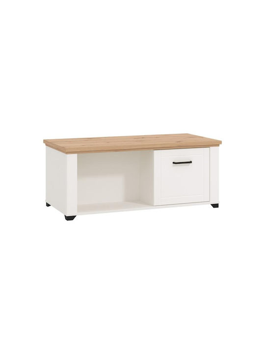 Rectangular Central Coffee Table Valencia Wooden with Drawers White / Artisan Oak M115xW55xH47.5cm