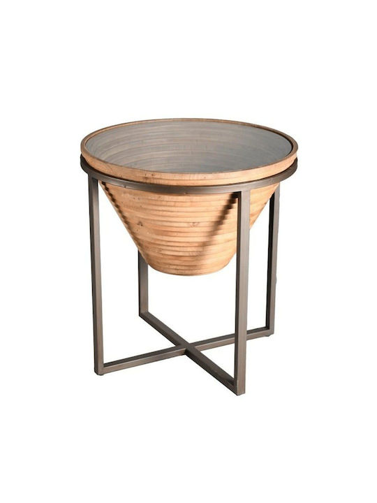 Round Side Table from Solid Wood Beige 65x65x66 cm