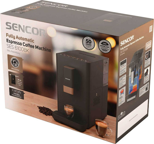 Sencor Automatic Espresso Machine 1350W 20bar Pressure for Cappuccino with Grinder Black SES 6100BK