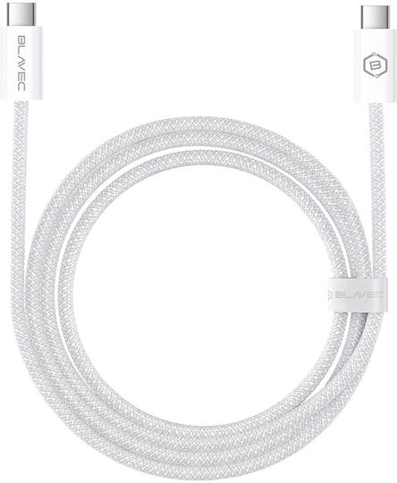 Blavec Плетен USB 2.0 Кабел USB-C Мъжки - USB-C 60W Захранване (PD) Бял 1м