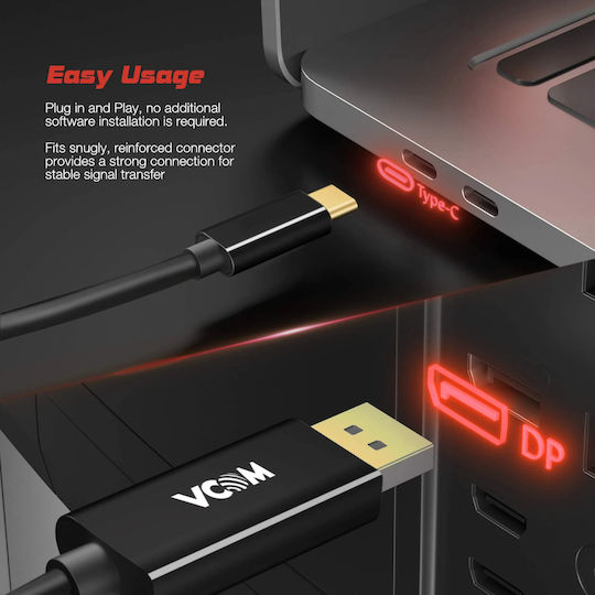 Vcom Cu422c Cable Usb-c M To Displayport M 1.8m Black 4k@60hz