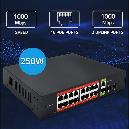 Qoltec 52292 L2 PoE Switch με 16 Θύρες Gigabit (1Gbps) Ethernet