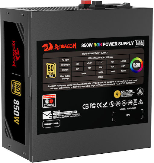 Redragon 850W Μαύρο Τροφοδοτικό Υπολογιστή Full Modular 80 Plus Gold (GC-PS007-1-V2)