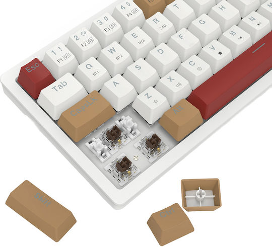 Redragon RAMMUS K677 PRO Wireless Gaming Mechanical Keyboard 60% with Custom Brown Switches and RGB Lighting English US White