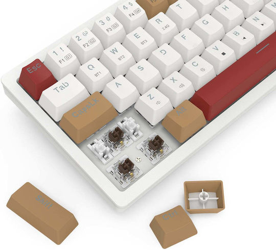 Redragon RAMMUS K677 PRO Wireless Gaming Mechanical Keyboard 60% with Custom Brown Switches and RGB Lighting English US White