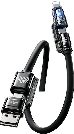 Hyperloq USB to Lightning / Type-C Cable Μαύρο 1.2m 51167718736210