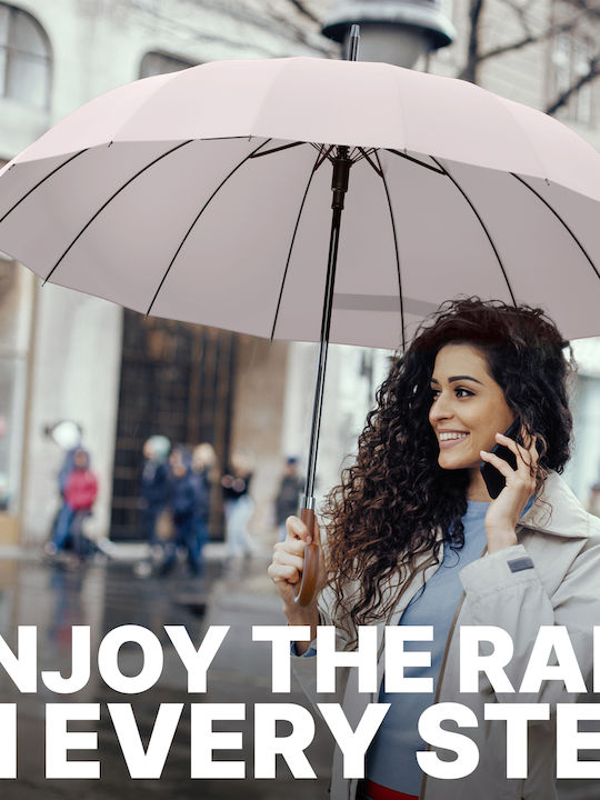 Royal Walk Rezistent la vânt Automat Umbrelă de ploaie cu baston de mers pe jos Bej
