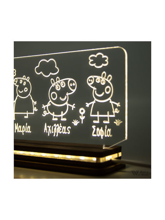 World of Wood Led Kids Decorative Lamp Peppa Family White 23x13cm