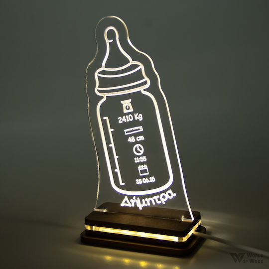 World of Wood Led Kids Decorative Lamp Bottle White 20x11cm