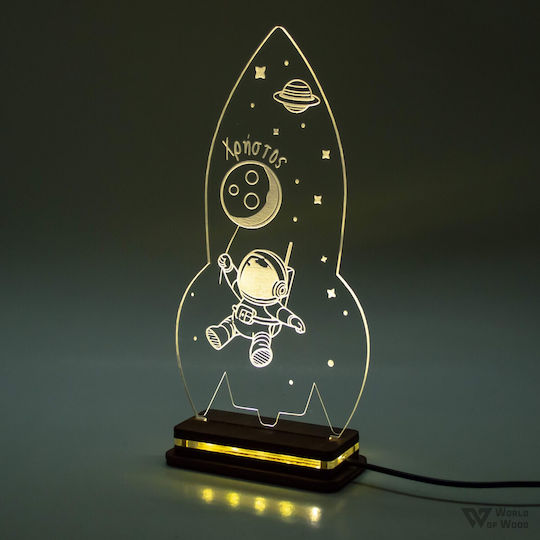 World of Wood Led Kids Decorative Lamp Astronaut in Space White 24x12cm