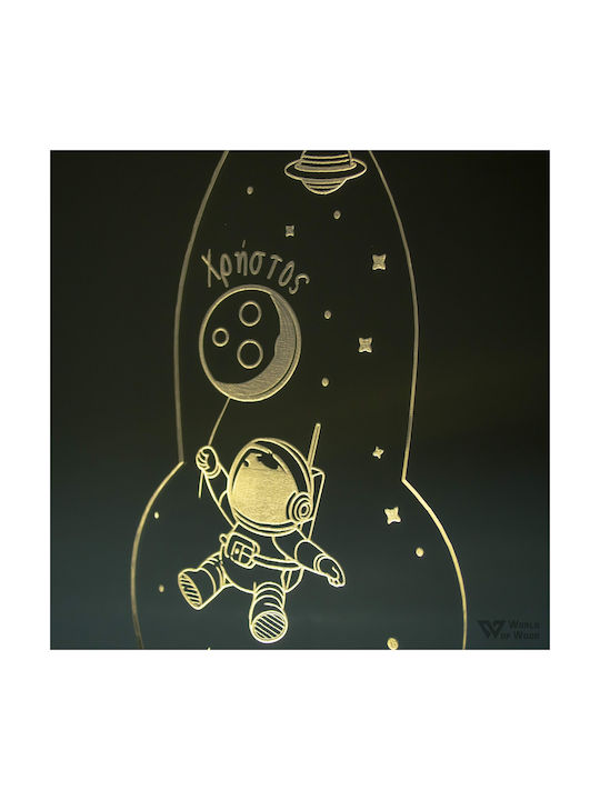 World of Wood Led Kids Decorative Lamp Astronaut in Space White 24x12cm