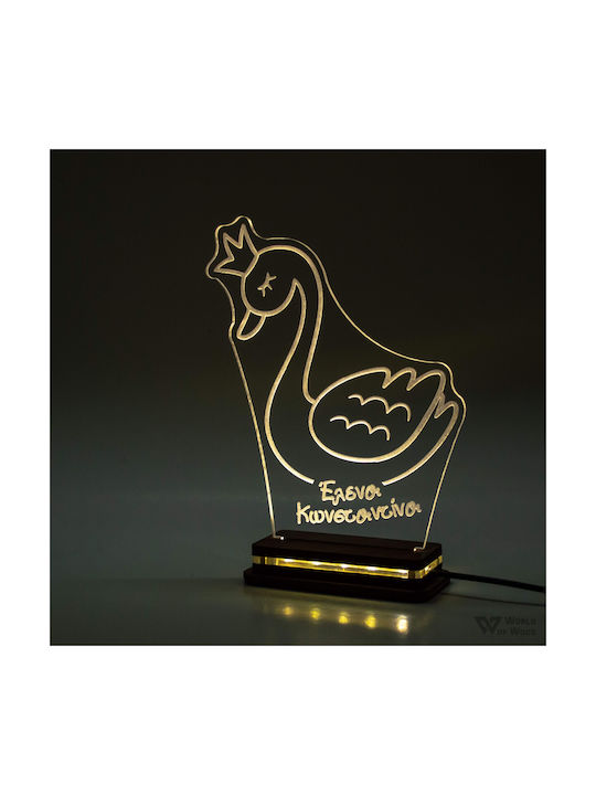 World of Wood Led Kids Decorative Lamp Swan With Crown White 20x16cm