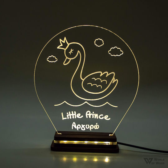 World of Wood Led Kids Decorative Lamp Swan With Crown Round White 19x17cm