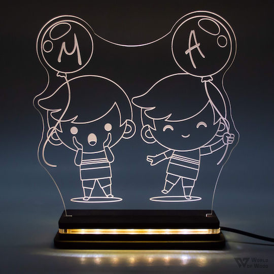 World of Wood Led Kids Decorative Lamp Twins Boys White 20x20cm