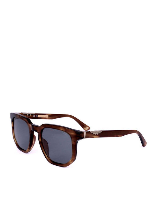 Police Men's Sunglasses with Brown Plastic Frame and Green Lens SPLF88 06HN